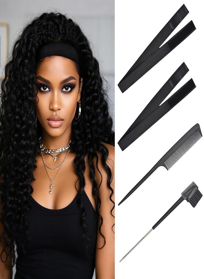 YTBYT 2 Pcs Wig Bands Lace Melting Bands Wig Elastic Bands with Combs and Hair Brush for Lace Front Wigs (Width 1 Inch) - Image 1